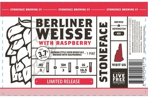 Stoneface Brewing Co. Berliner Weisse With Raspberry September 2017