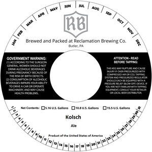 Reclamation Brewing Company Kolsch