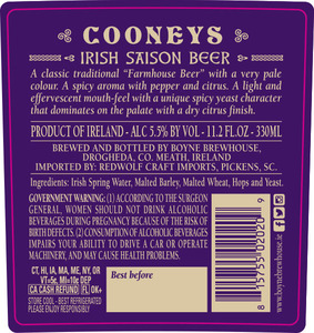 Cooney's Saison ( Irish Saison Beer ) October 2017