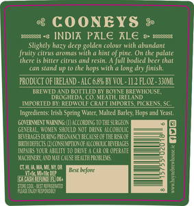 Cooney's IPA ( India Pale Ale) October 2017