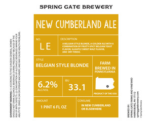 Spring Gate Brewery New Cumberland Ale October 2017