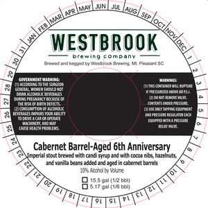 Westbrook Brewing Company Cabernet Barrel-aged 6th Anniversary