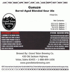 Grand Teton Brewing Company Gueuze October 2017