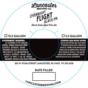 Lancaster Brewing Company Overnight Flight Black IPA October 2017