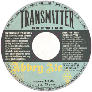 Transmitter Brewing Abbey Ale October 2017
