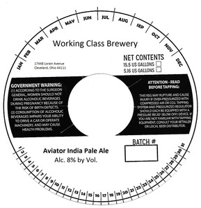 Working Class Brewery Aviator India Pale Ale October 2017