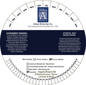 Angels Dream Ale W/natural Lemon, Thyme, Lavender & Honey October 2017