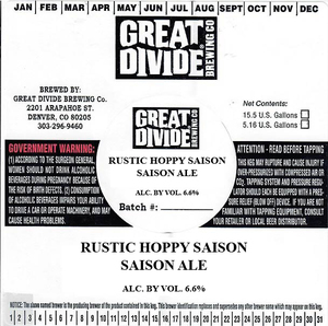 Great Divide Brewing Co. Rustic Hoppy Saison November 2017