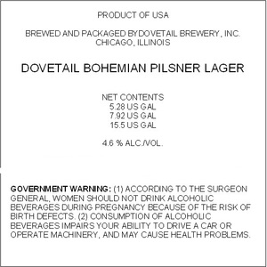 Dovetail Bohemian Pilsner November 2017