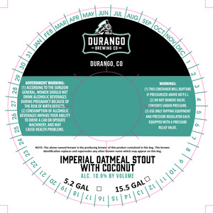 Durango Brewing Co Imperial Oatmeal Stout With Coconut November 2017