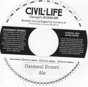The Civil Life Brewing Co Oatmeal Brown Ale November 2017