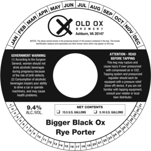 Old Ox Brewery Bigger Black Ox Rye Porter January 2020