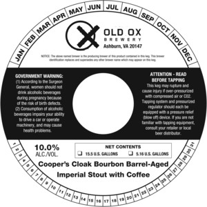 Old Ox Brewery Cooper's Cloak Bourbon Barrel-aged Imperial Stout With Coffee January 2020