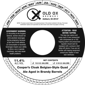 Old Ox Brewery Cooper's Cloak Belgian-style Quad Ale Aged In Brandy Barrels January 2020