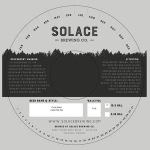 Solace Brewing Co. Curly Dubs India Pale Ale January 2020