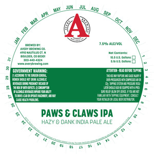 Avery Brewing Co. Paws & Claws IPA