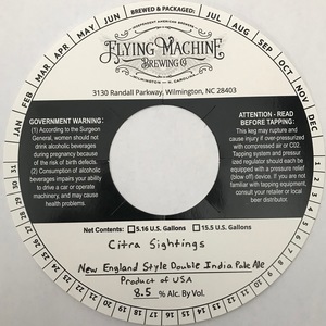 Flying Machine Brewing Co. Citra Sightings New England Style Double India Pale Ale February 2020