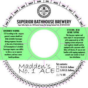 Superior Bathhouse Brewery Madden's No. 1 Ale February 2020
