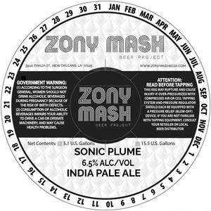 Zony Mash Beer Project Sonic Plume February 2020