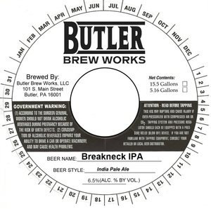 Butler Brew Works Breakneck IPA February 2020