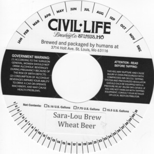 Civil Life Brewing Co Sara-lou Brew Wheat Beer March 2020