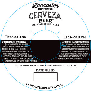 Lancaster Brewing Co. Cerveza "beer" February 2020