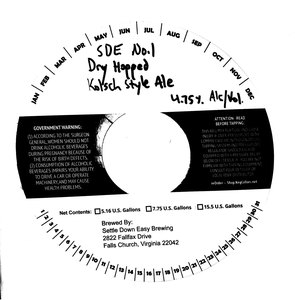 Settle Down Easy Brewing Sde No. 1 Dry Hopped Kolsch Style Ale
