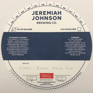Jeremiah Johnson Brewing Co. Citra India Pale Ale March 2020