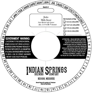Indian Springs Brewing Company Jinks Milk Stout