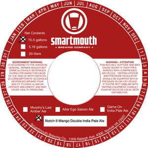 Smartmouth Brewing Co Notch 9 Mango Double India Pale Ale March 2020