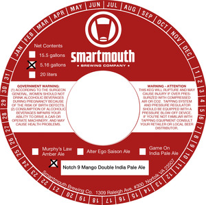 Smartmouth Brewing Co Notch 9 Mango Double India Pale Ale March 2020