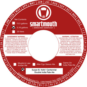 Smartmouth Brewing Co Susan B. Votin' Centennial Double India Pale Ale March 2020