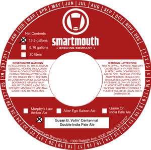 Smartmouth Brewing Co Susan B. Votin' Centennial Double India Pale Ale March 2020