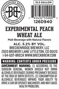 Breckenridge Brewery, LLC Experimental Peach Wheat Ale