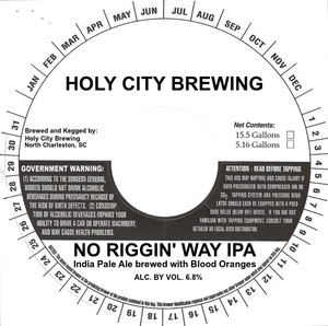 Holy City Brewing No Riggin' Way IPA March 2020