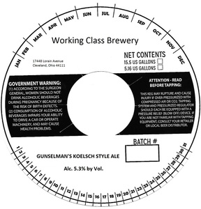 Working Class Brewery Gunselman's Koelsch Style Ale March 2020