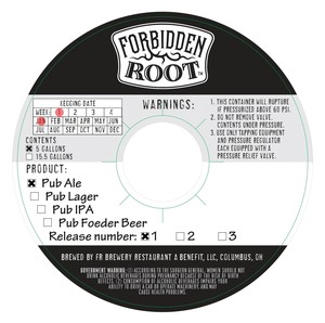 Forbidden Root Pub Ale: Release Number 1 March 2020