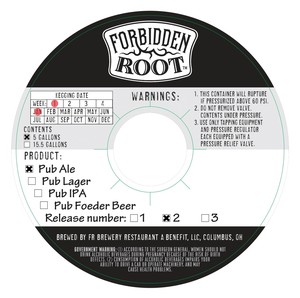 Forbidden Root Pub Ale: Release Number 2 March 2020