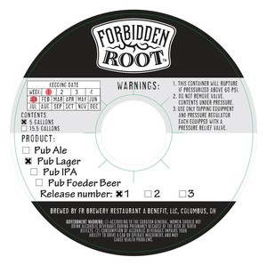 Forbidden Root Pub Lager: Release Number 1 March 2020