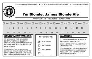 Callao Brewing Co. I'm Blonde, James Blonde Ale March 2020