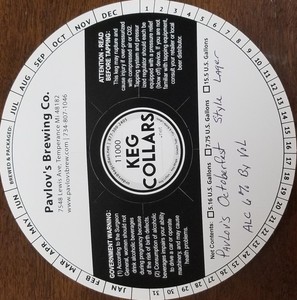 Pavlov's Brewing Co Pavlov's Octoberfest Style Lager April 2020