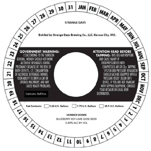 Strange Days Brewing Co. LLC Hunker Down Blueberry Key-lime Gose Beer April 2020