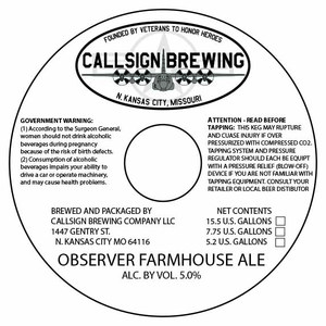 Callsign Brewing Company LLC Observer Farmhouse Ale