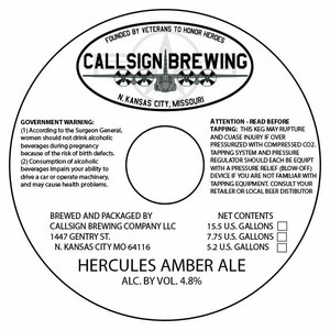 Callsign Brewing Company LLC Hercules Amber Ale