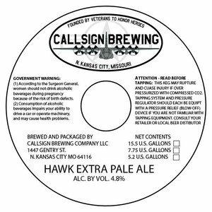 Callsign Brewing Company LLC Hawk Extra Pale Ale April 2020