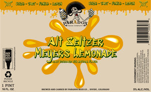 Paradox Beer Co. Alt Seltzer Meyers Lemonade May 2020