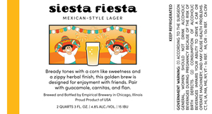 Empirical Brewery Siesta Fiesta Mexican Style Lager April 2020