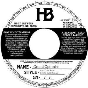 Heist Brewery Grand Optimist May 2020