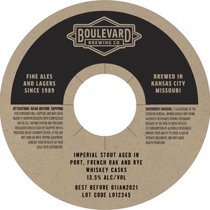 Boulevard Imperial Stout Aged In Port, French Oak, And Rye Whiskey Casks May 2020