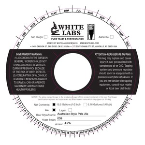 Australian Style Pale Ale Yeast Strain: 009 May 2020